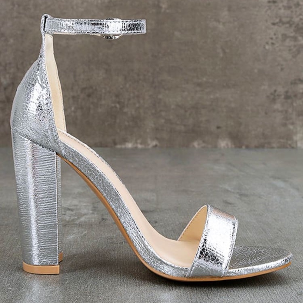 Glamorous Ceara Wide Fit Silver Ankle Strap Heels - Picture 3 of 10